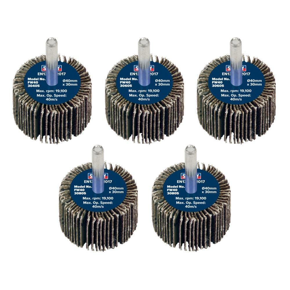 Sealey FW4030ASS Abrasive Flap Wheel Ø40 X 30Mm Ø6Mm Shaft Assorted Grit - Pack Of 5