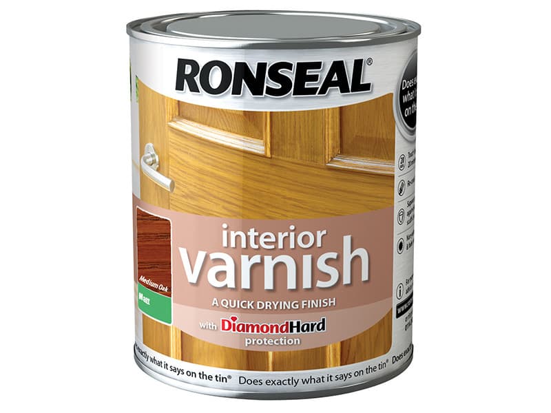 Ronseal 36863 Interior Varnish Quick Dry Matt Medium Oak 750Ml