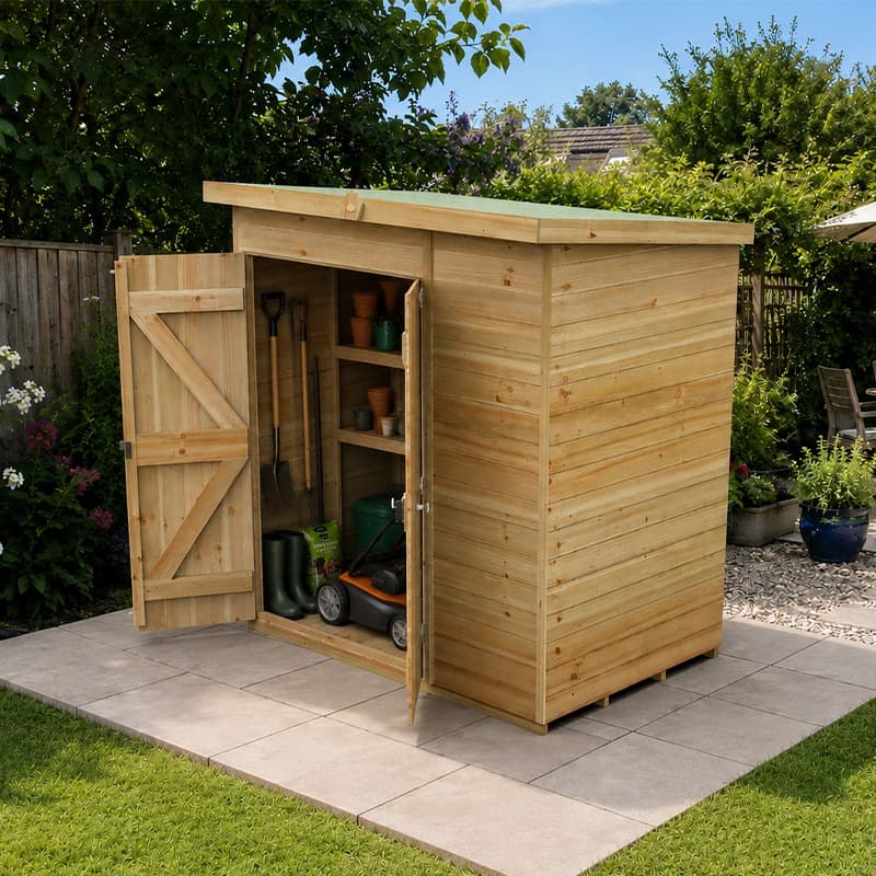 6' x 4' Forest Timberdale 25yr Guarantee Tongue & Groove Pressure Treated Windowless Double Door Pent Shed (1.95m x 1.38m)