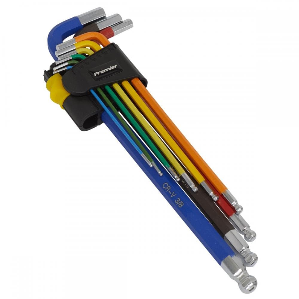 Sealey AK7198 Ball-End Hex Key Set Extra-Long 9Pc Colour-Coded Imperial