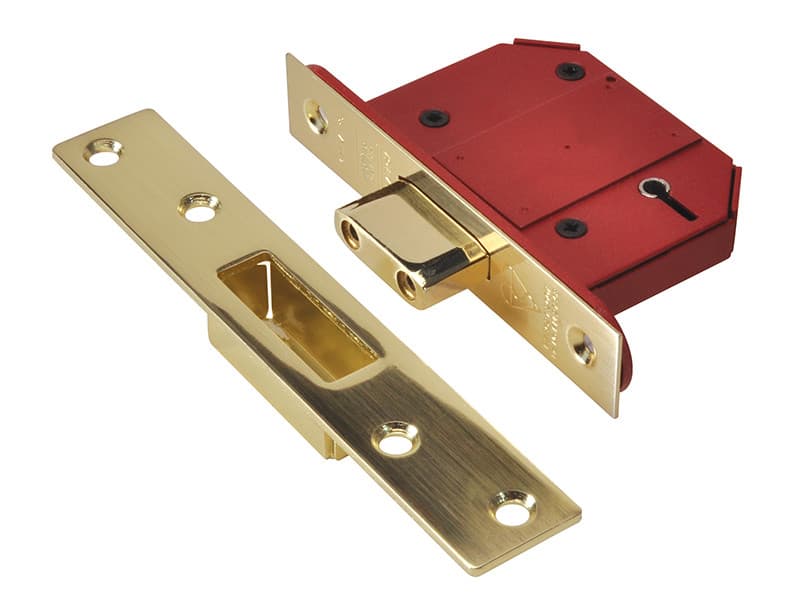 Union J2100S-PL-2.5 Strongbolt 2100S Bs 5 Lever Mortice Deadlock 68Mm 2.5In Satin Brass Box