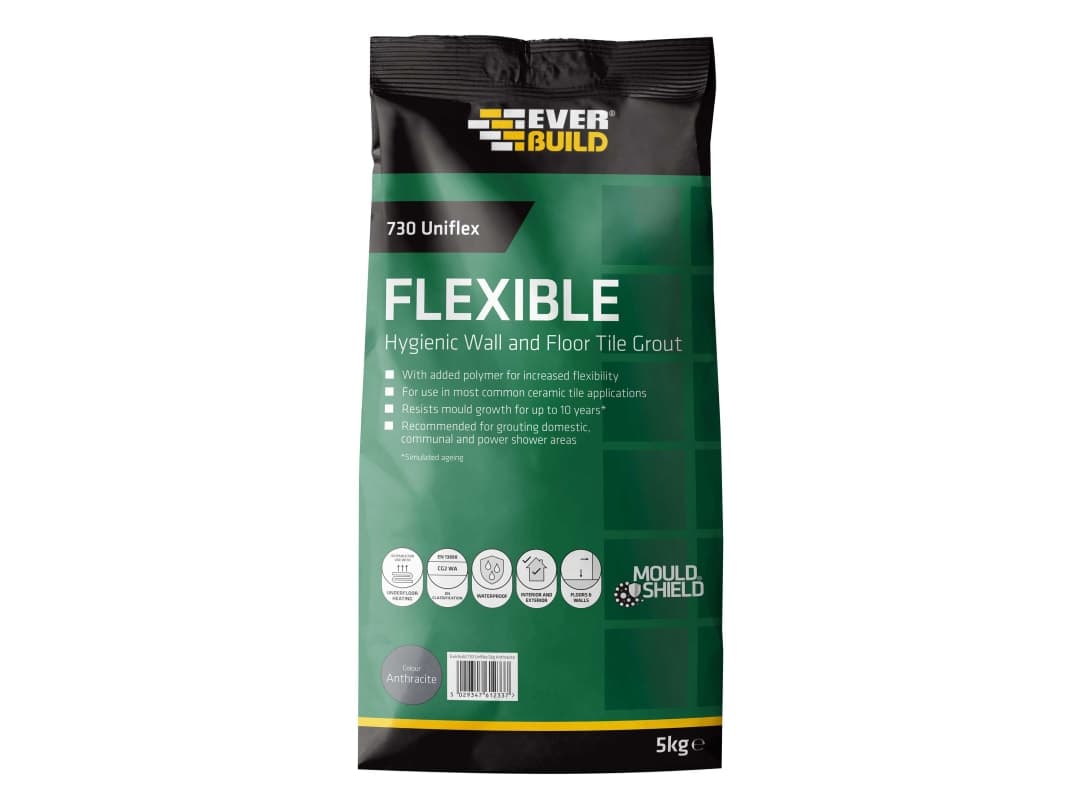 Everbuild Sika 730 Uniflex Hygienic Tile Grout Anthracite 5kg 486045