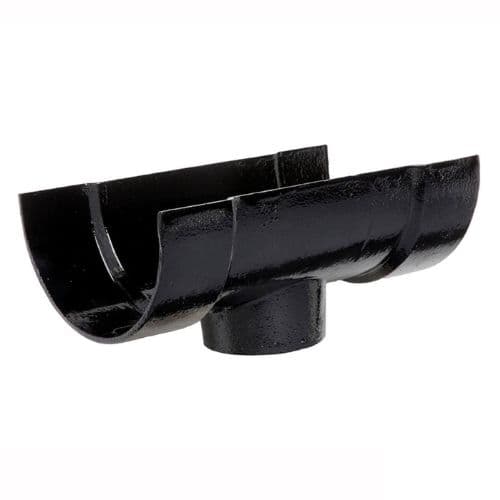 Hargreaves Premier Cast Iron Deep Half Round Gutter Running Outlet - 125mm for 65mm Downpipe Black