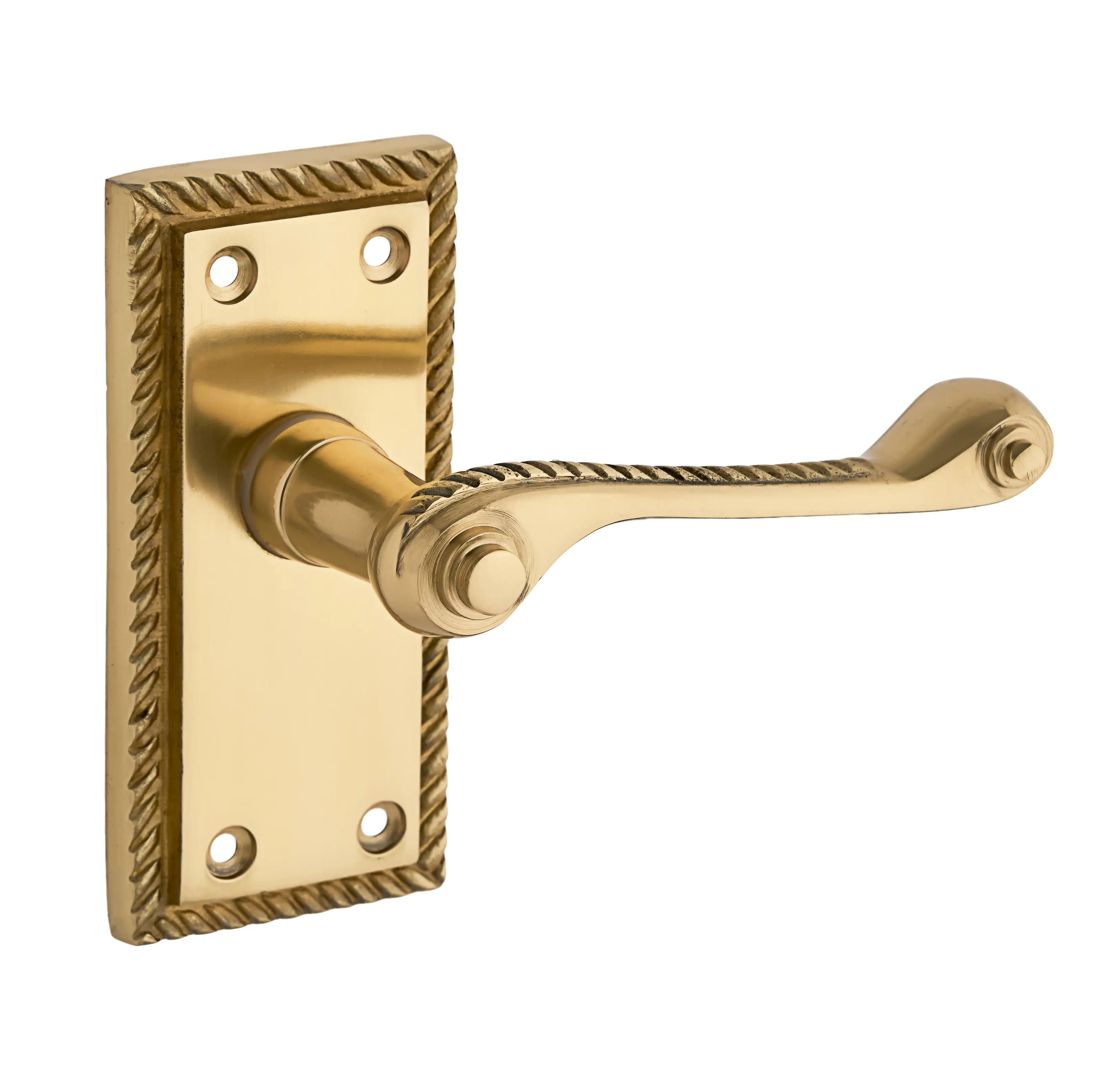 Polished Brass Georgian Short Backplate Scroll Lever Door Handle - Solid Brass - Pair - Designer Levers