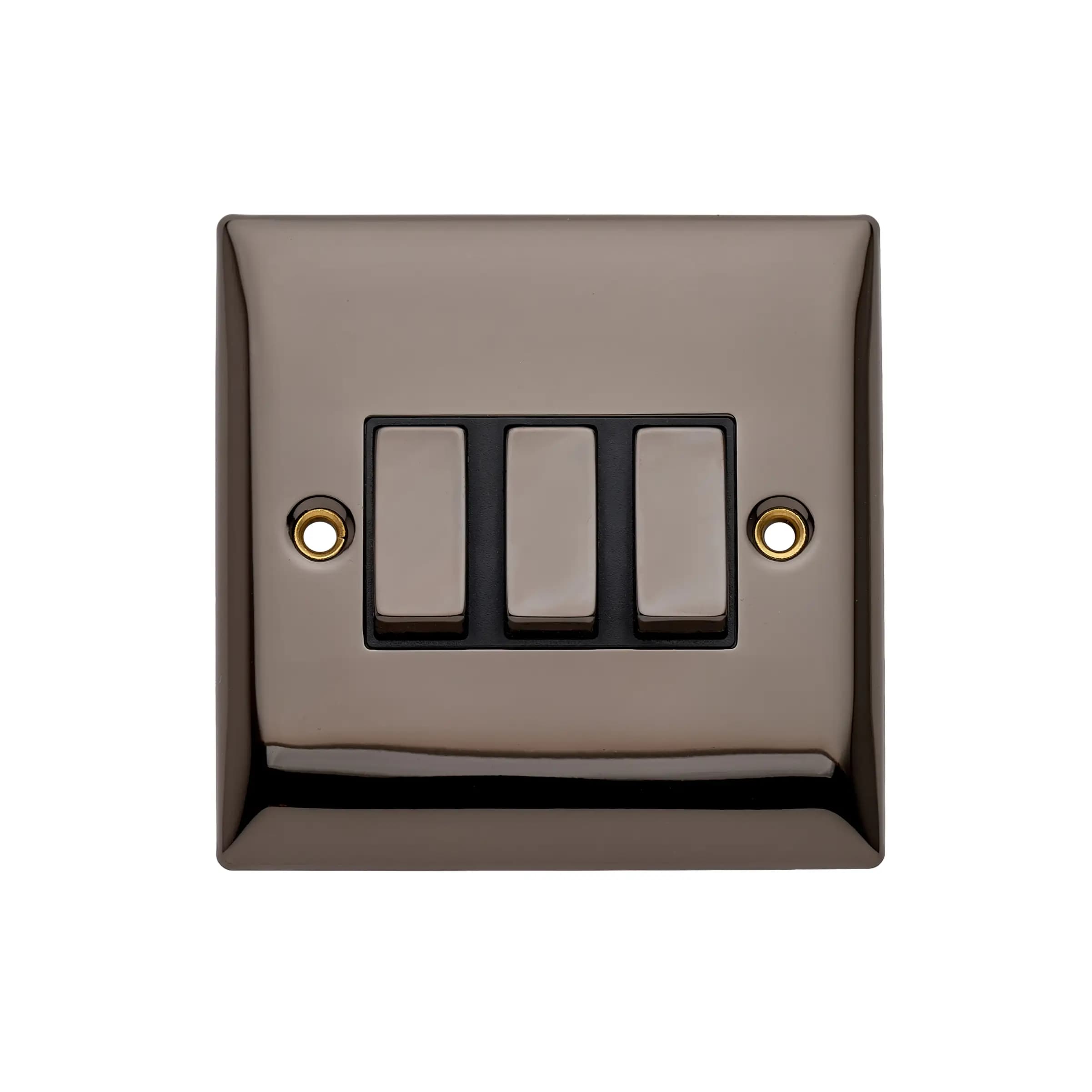 Triple Light Switch - 2 Way - Black Nickel