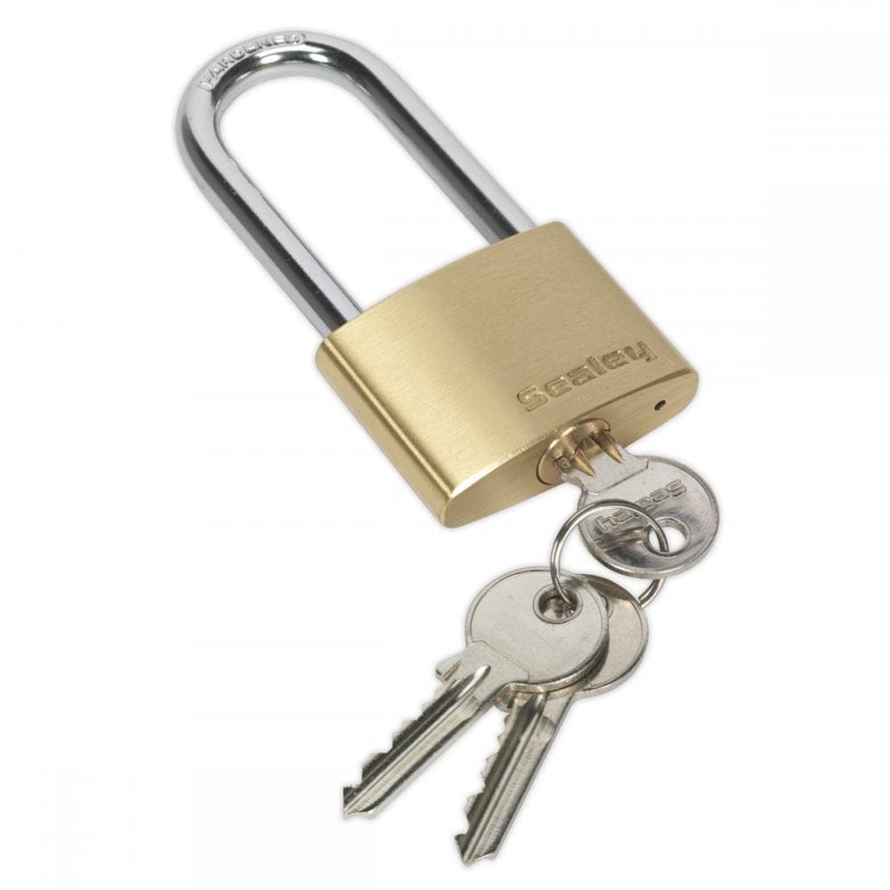 Sealey PL102L Brass Body Padlock Long Shackle 50Mm
