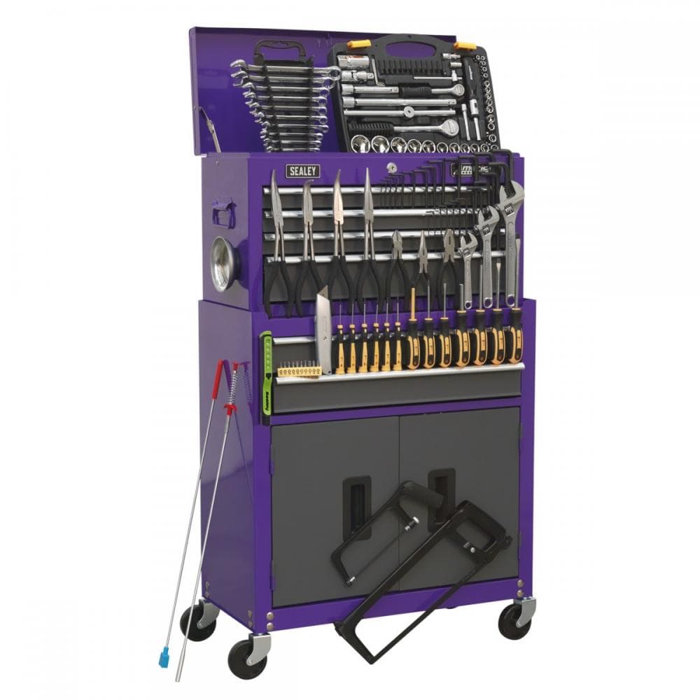 Sealey AP2200COMBOCP Topchest & Rollcab Combination 6 Drawer With Ball-Bearing Slides - Purple/Grey & 170Pc Tool Kit
