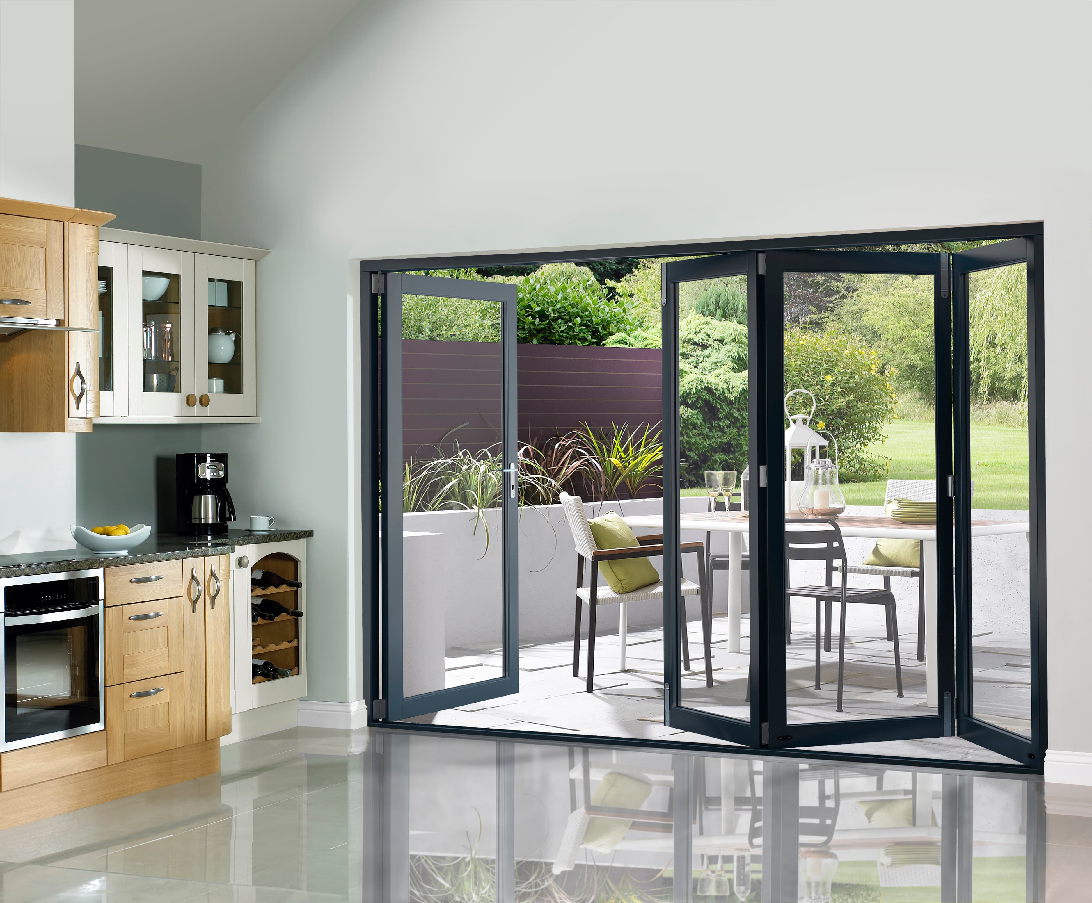 External Pre Finished Grey Slimline Bifold Door Set 3000 x 54mm