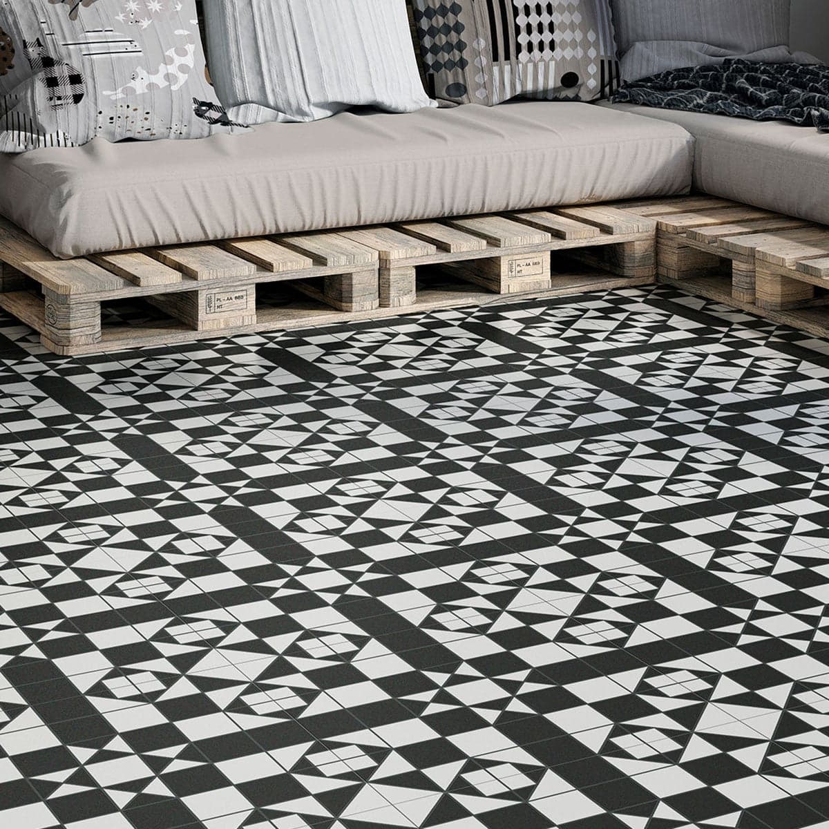Harrogate Black & White Victorian Pattern Ceramic Wall and Floor Tile 45x45cm
