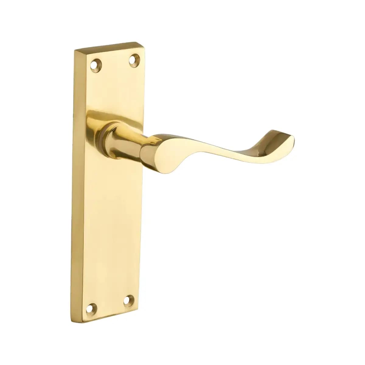 Victorian Polished Brass Long Backplate Scroll Lever Latch Door Handle - Pair - Designer Levers