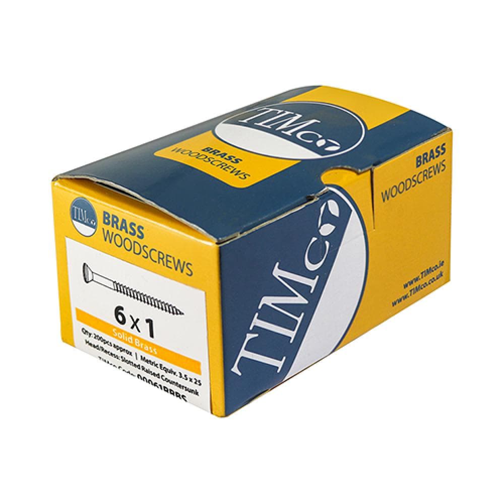 Timco 00061RRBS Solid Brass Timber Screws - Slot - Raised Countersunk 6 X 1 Box 200