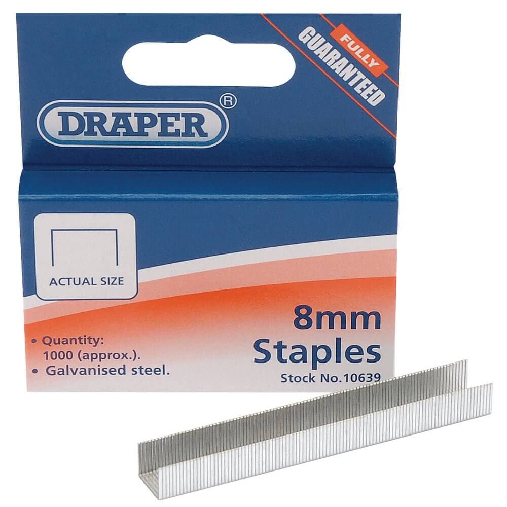 Draper 10639 Steel Staples 8 X 10Mm (Pack Of 1000) per box
