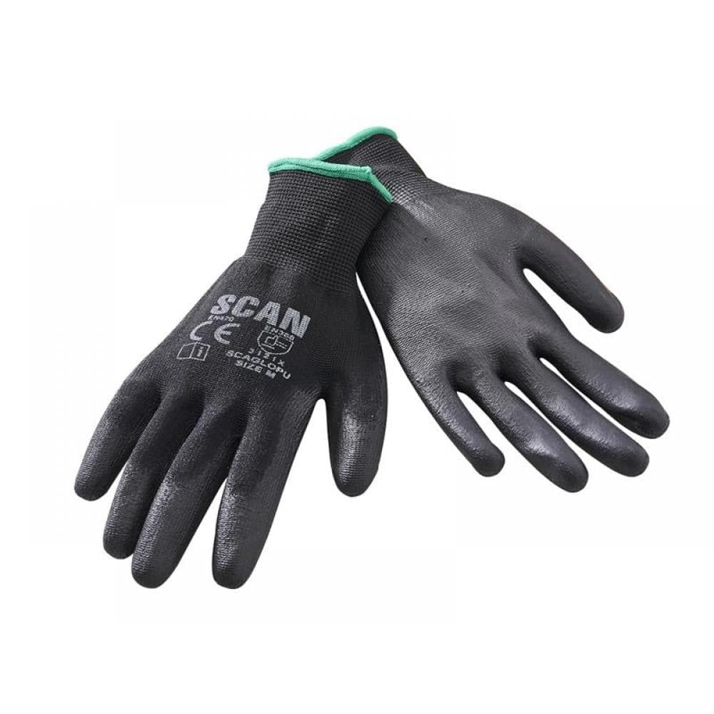 Scan 1001G Black Pu Coated Gloves Size L (Pack 10)