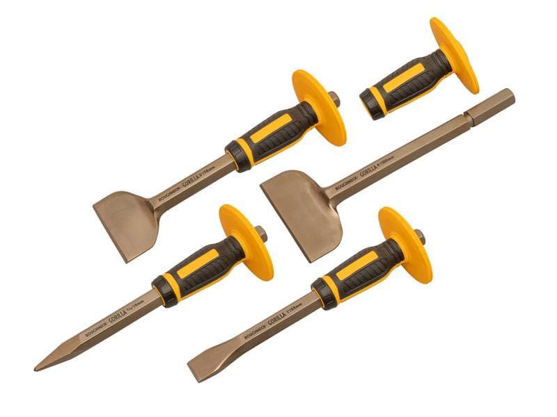 Roughneck 31-934 Bolster & Chisel Set With Non-Slip Guards 4 Piece