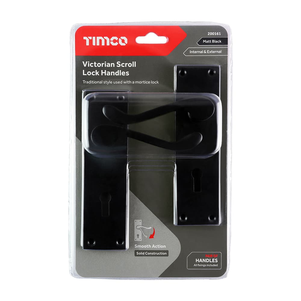 Timco Victorian Scroll Lock Handles - Matt Black Blister Pack 1 200161