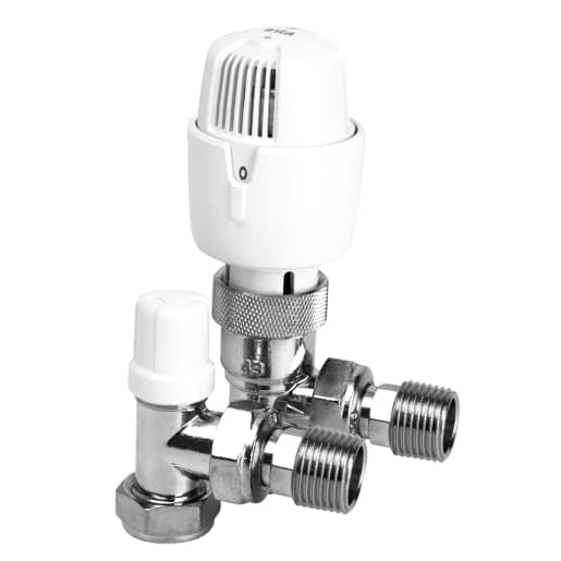 Inta I-Therm White & Chrome 15TWINA.1 Angled Thermostatic Radiator Valve with Lockshield, 15mm