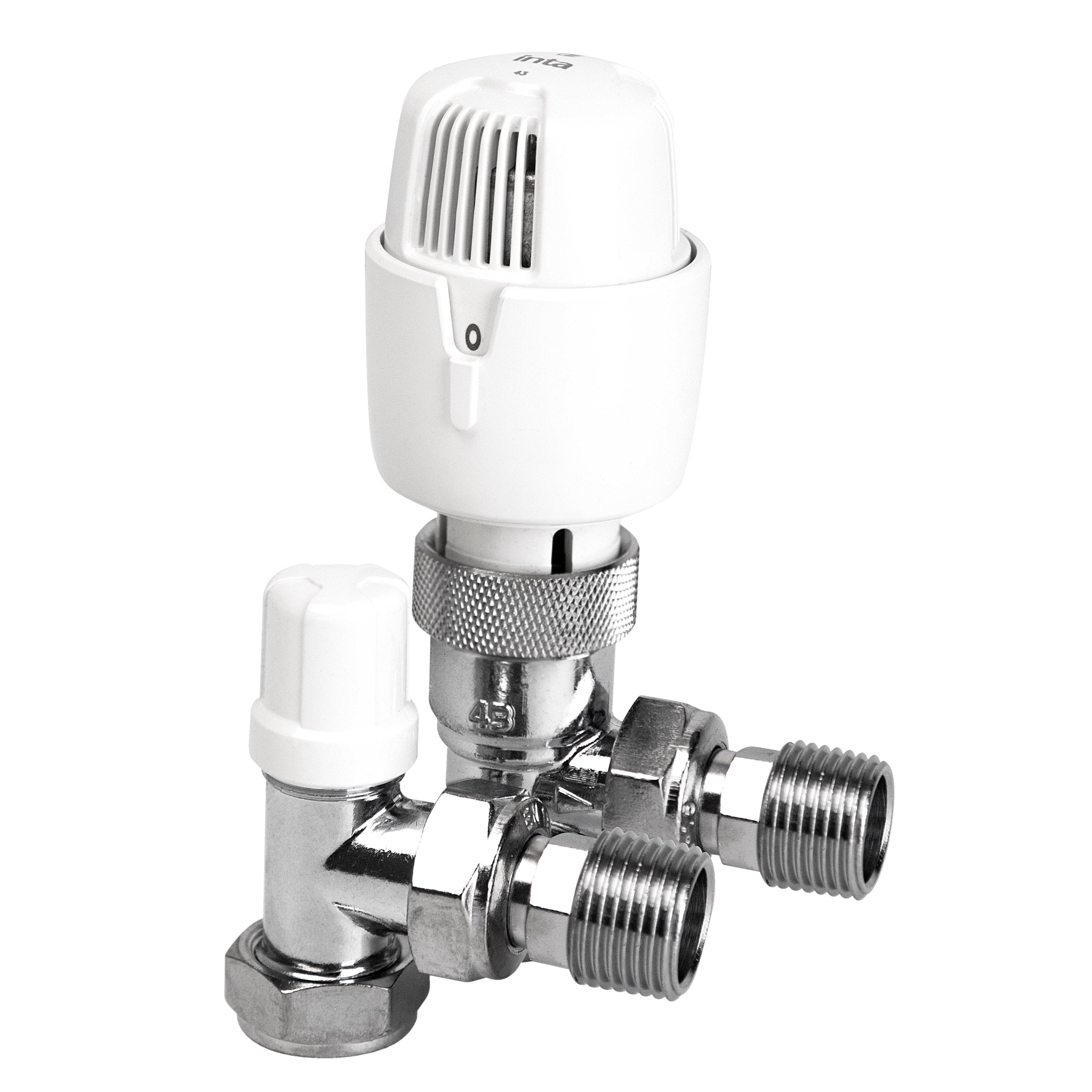 Inta I-Therm White & Chrome 15TWINA.1 Angled Thermostatic Radiator Valve with Lockshield, 15mm