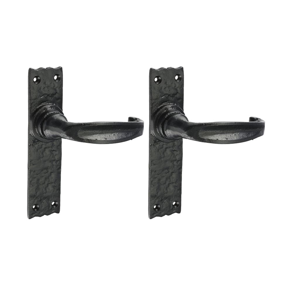 Narrow Style Lever Latch Door Handle – Antique Black Iron - 155 × 37