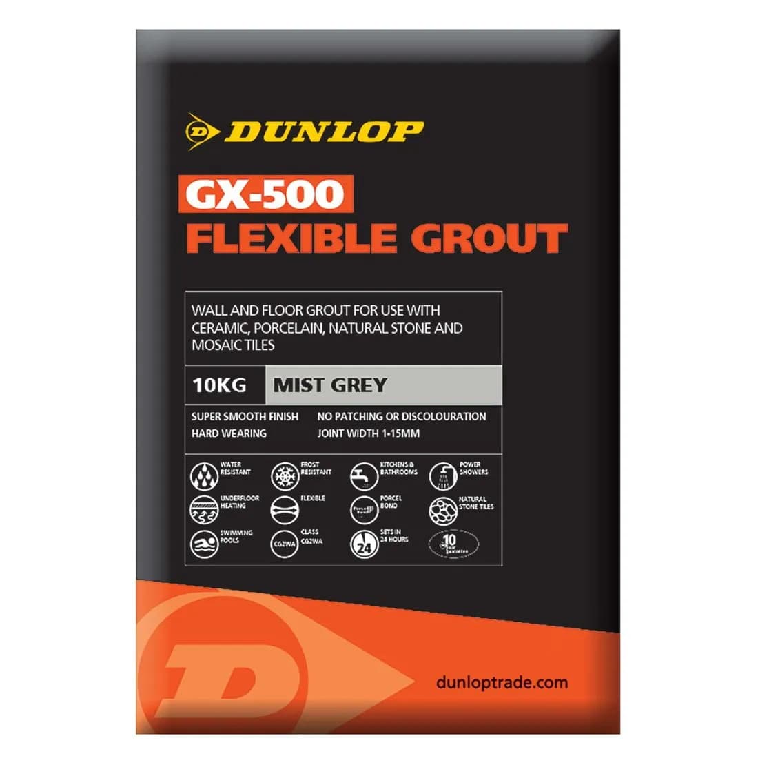 Dunlop Gx-500 Flexible Grout Mist Grey 10Kg