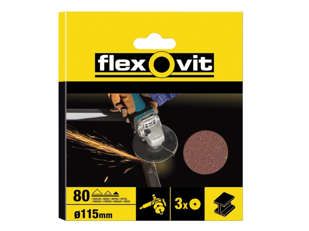 Flexovit Aluminium Oxide Fibre Disc 115mm Medium 50G (Pack 3) 63642527534