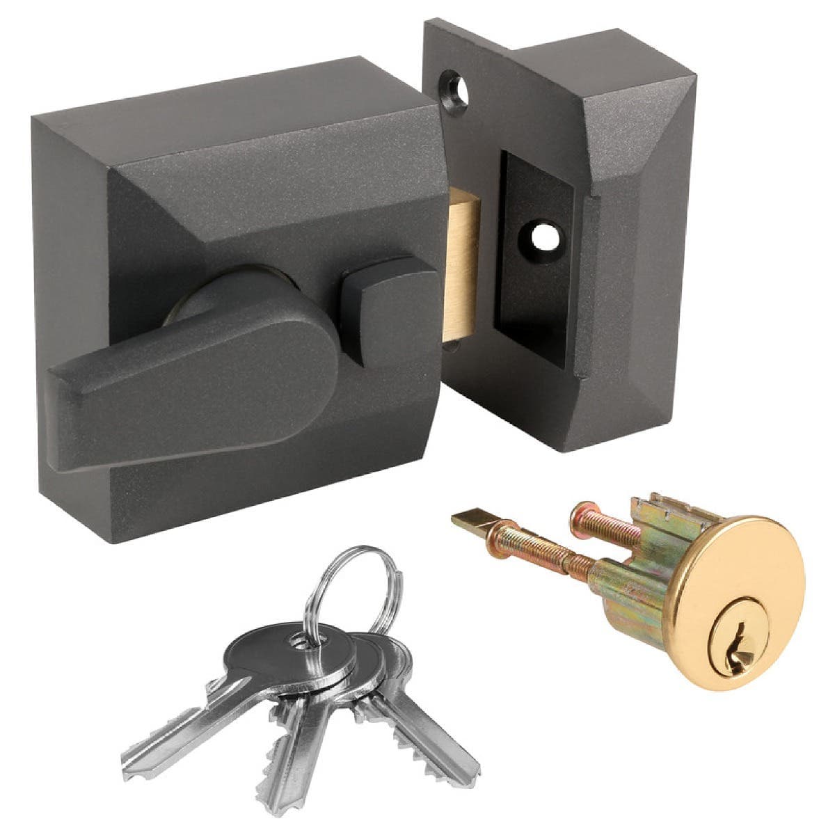 Deadlocking Double Nightlatch - Narrow - Gun Metal - Hardware Solutions