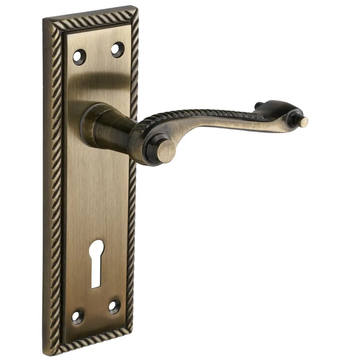 Georgian Scroll Lever Lock Door Handle - Antique Brass - Pair - Internal - Designer Levers