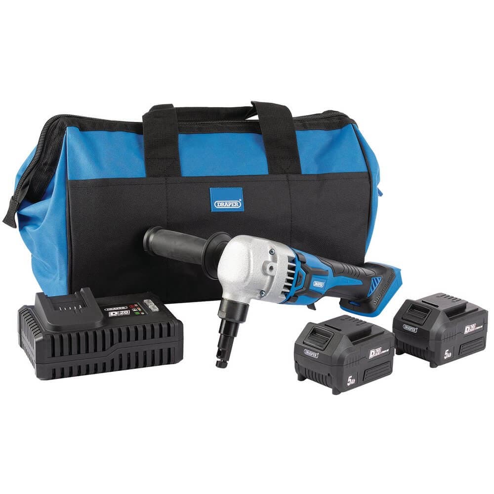 Draper 99732 D20 20V Brushless Nibbler 2 X 5.0Ah Batteries 1 X Fast Charger 1 X Bag each