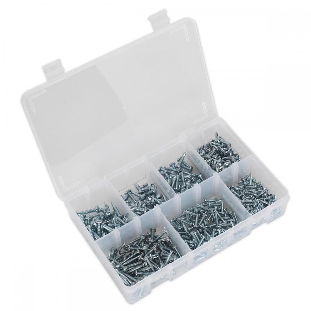 Sealey AB060SDS Self-Drilling Screw Assortment 500Pc Pan Head Phillips Zinc