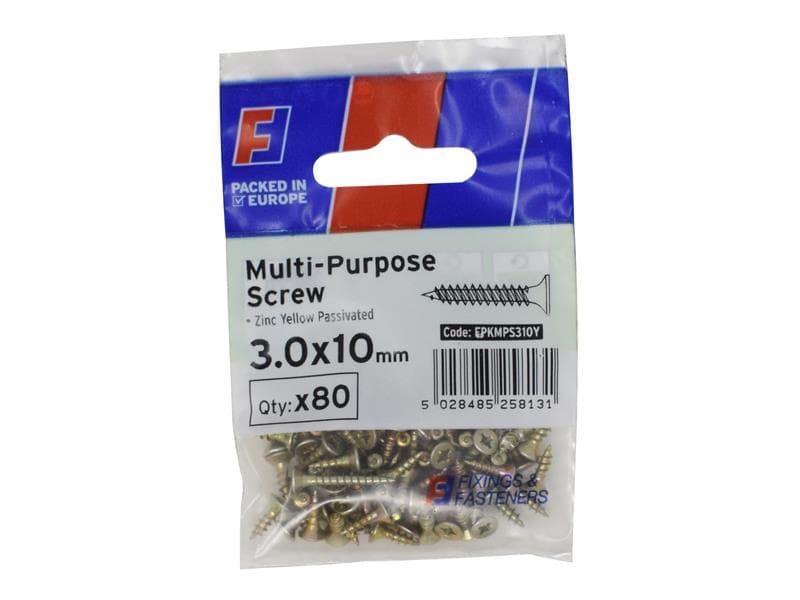Forgefix FPKMPS310Y Multi-Purpose Pozi Screw Csk St Zyp 3.0 X 10Mm Forgepack 80