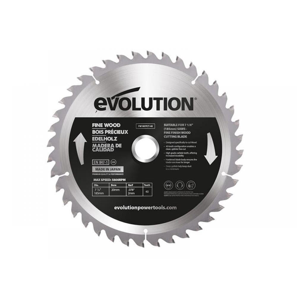 Evolution FW185TCT-40 Fine Wood Mitre/Table Saw Blade 185 X 20Mm X 40T