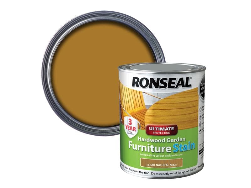 Ronseal 36429 Ultimate Protection Hardwood Garden Furniture Stain Natural Matt 750Ml