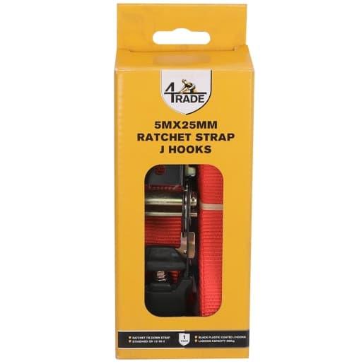 4Trade 5m x 25mm Ratchet Strap with J-Hooks