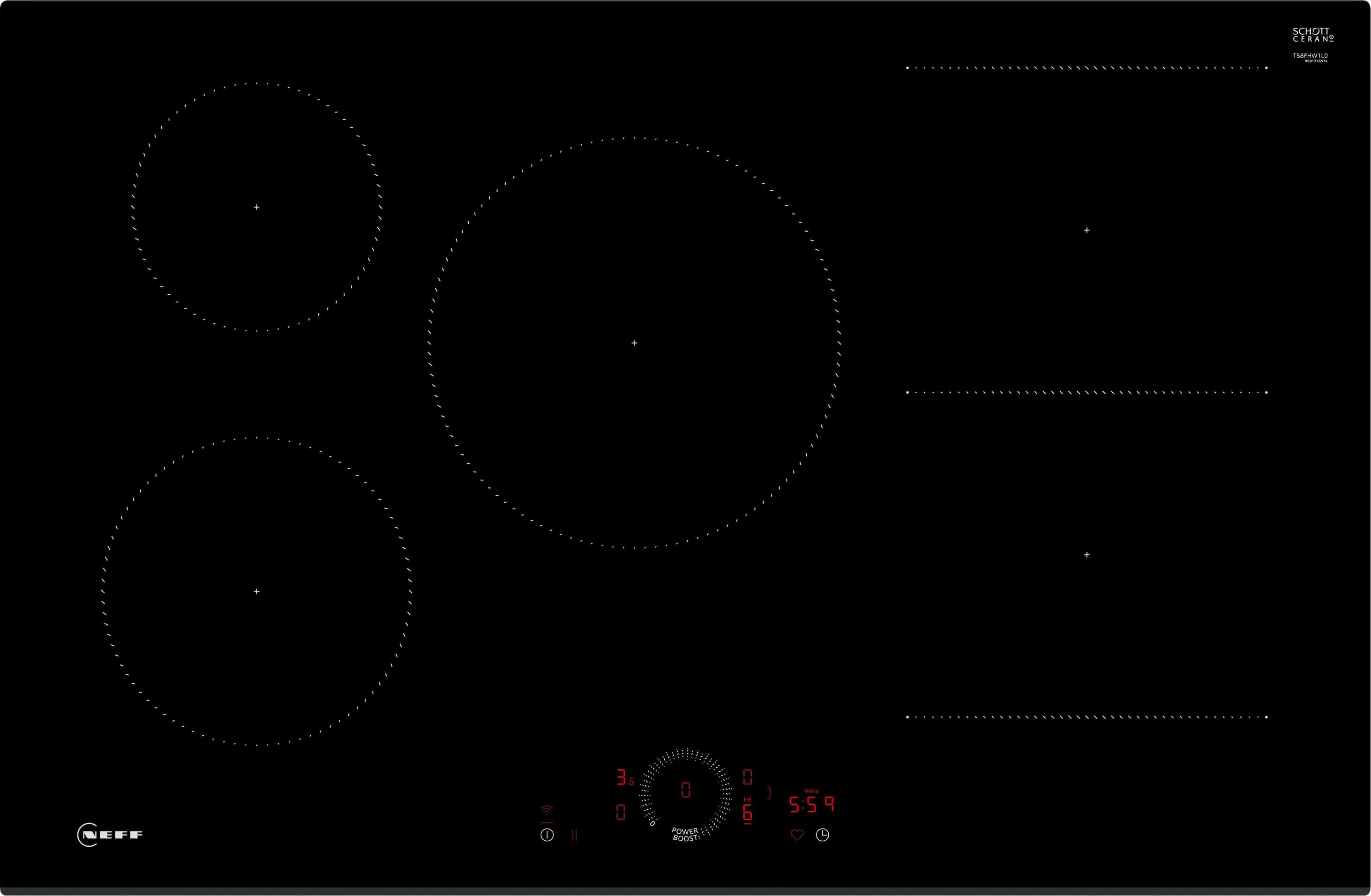 Neff Black Glass N70 Home Connect Twist Touch Combi Induction Hob, 80cm - T58FHW1L0