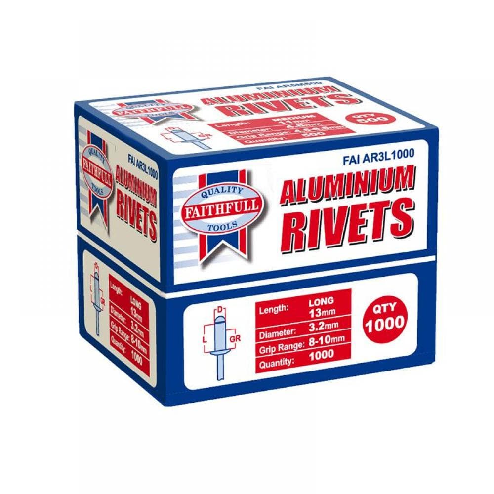 Faithfull Aluminium Rivets 3.2 X 13Mm Long Bulk Pack Of 1000