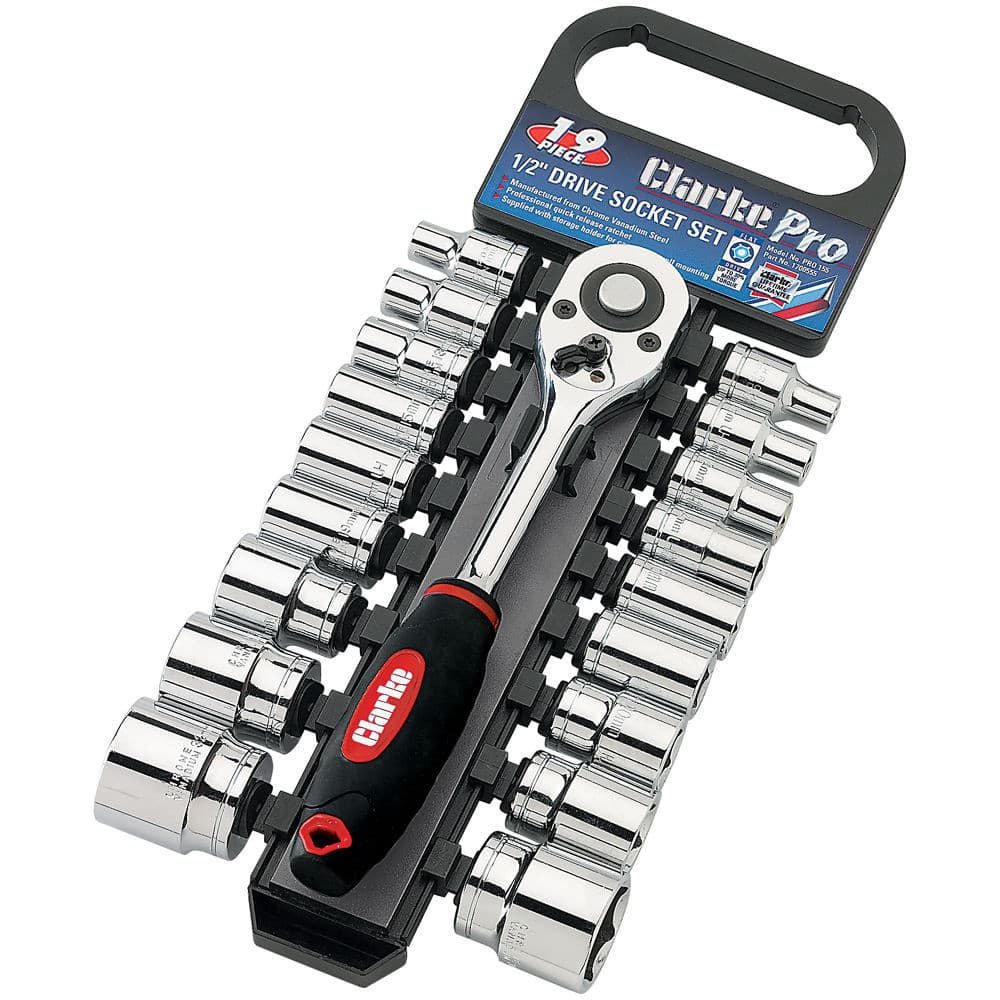 Clarke 1700766 Pro360 19 Piece 1/2 Drive Ratchet & Socket Set