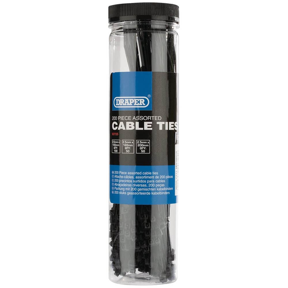 Draper 90725 Assorted Nylon Cable Tie Pack (200 Piece) each