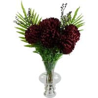 Dyzi Artificial Chrysanthemum Palm Flower Arrangement With Vase - Red