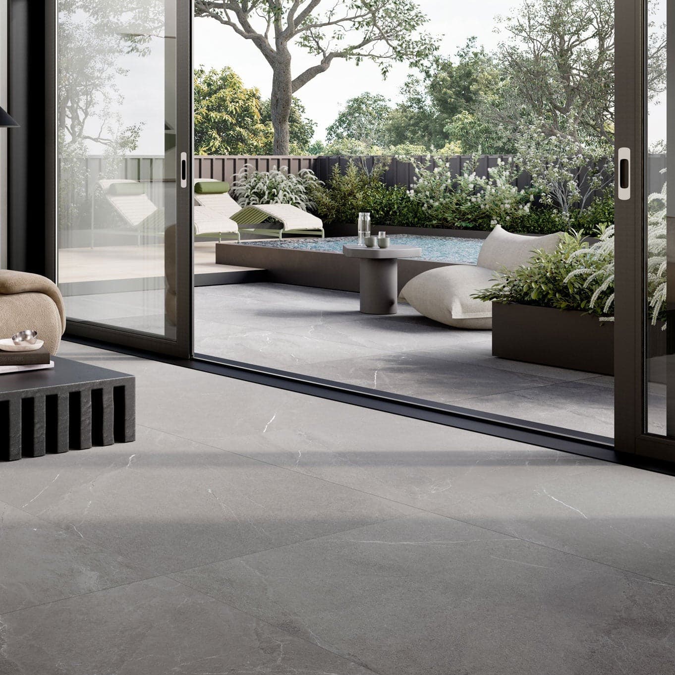 Rondine Angers Dark Stone Effect 20mm Italian Outdoor Porcelain Slab Tile 100x100cm