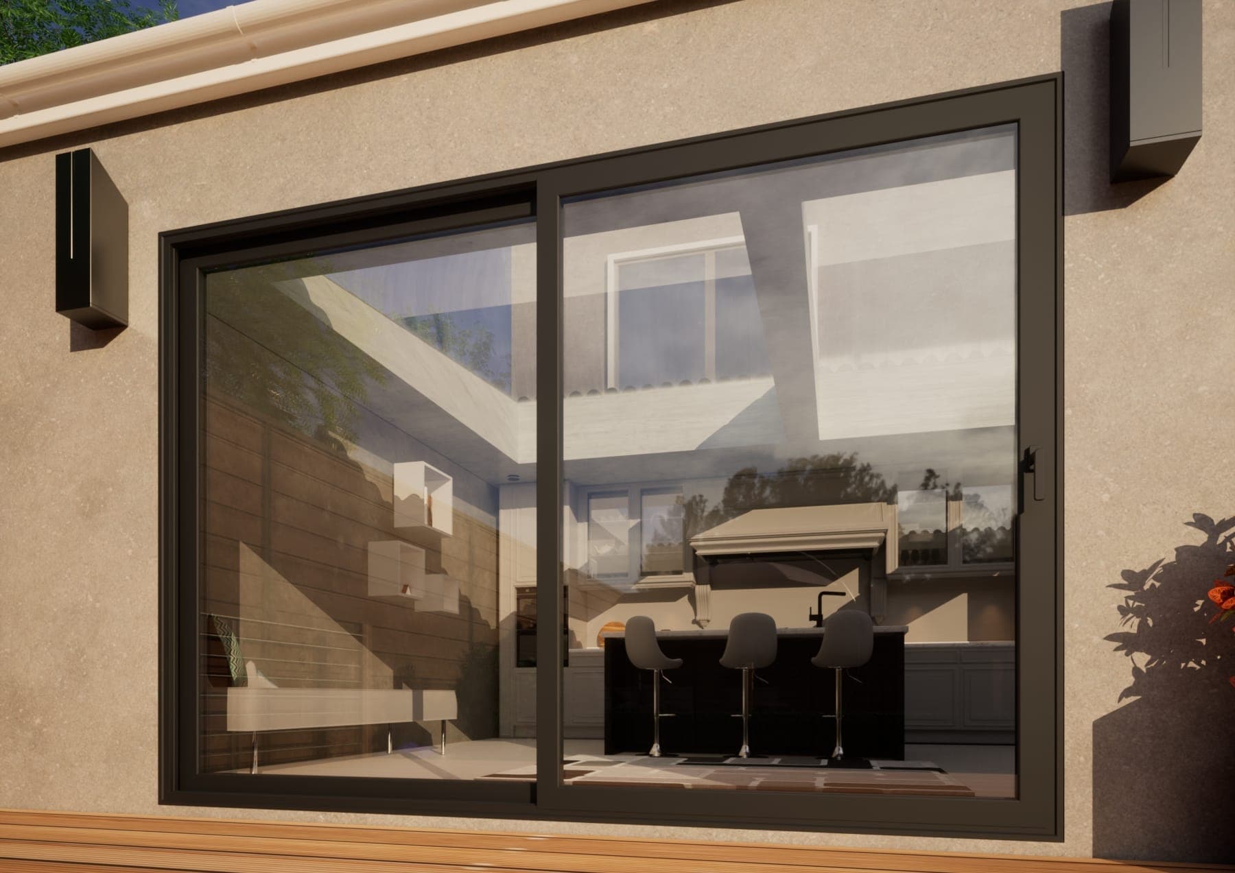 Aluminium Sliding Door - 3000mm Grey - Right Hand Slide & Left Hand Fixed