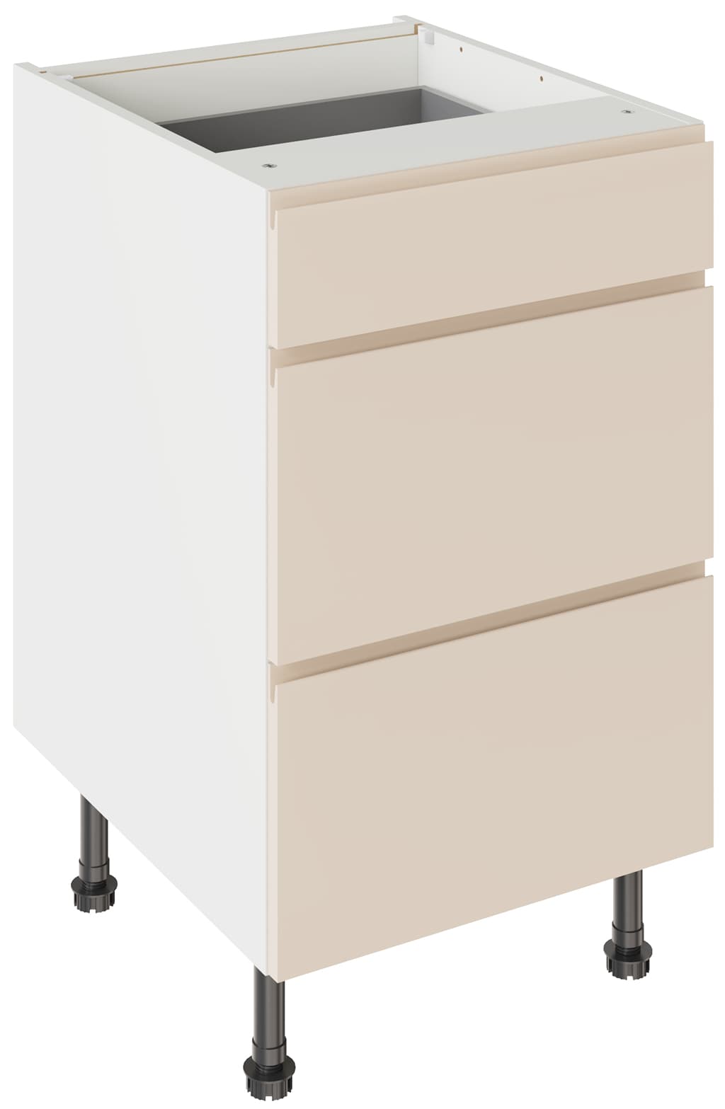 Flatpack Three Drawer Base Unit J-PULL Super Gloss Cashmere 500mm