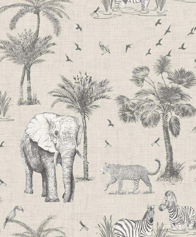 Safari Lagoon Grey Wallpaper - 1005 x 53cm