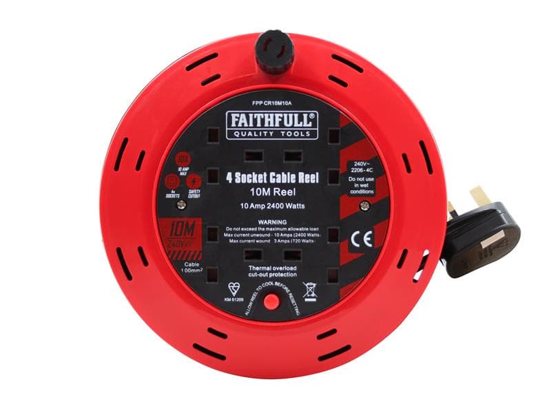 Faithfull Power Plus C41010 Cable Reel 240V 10A 4-Socket 10M