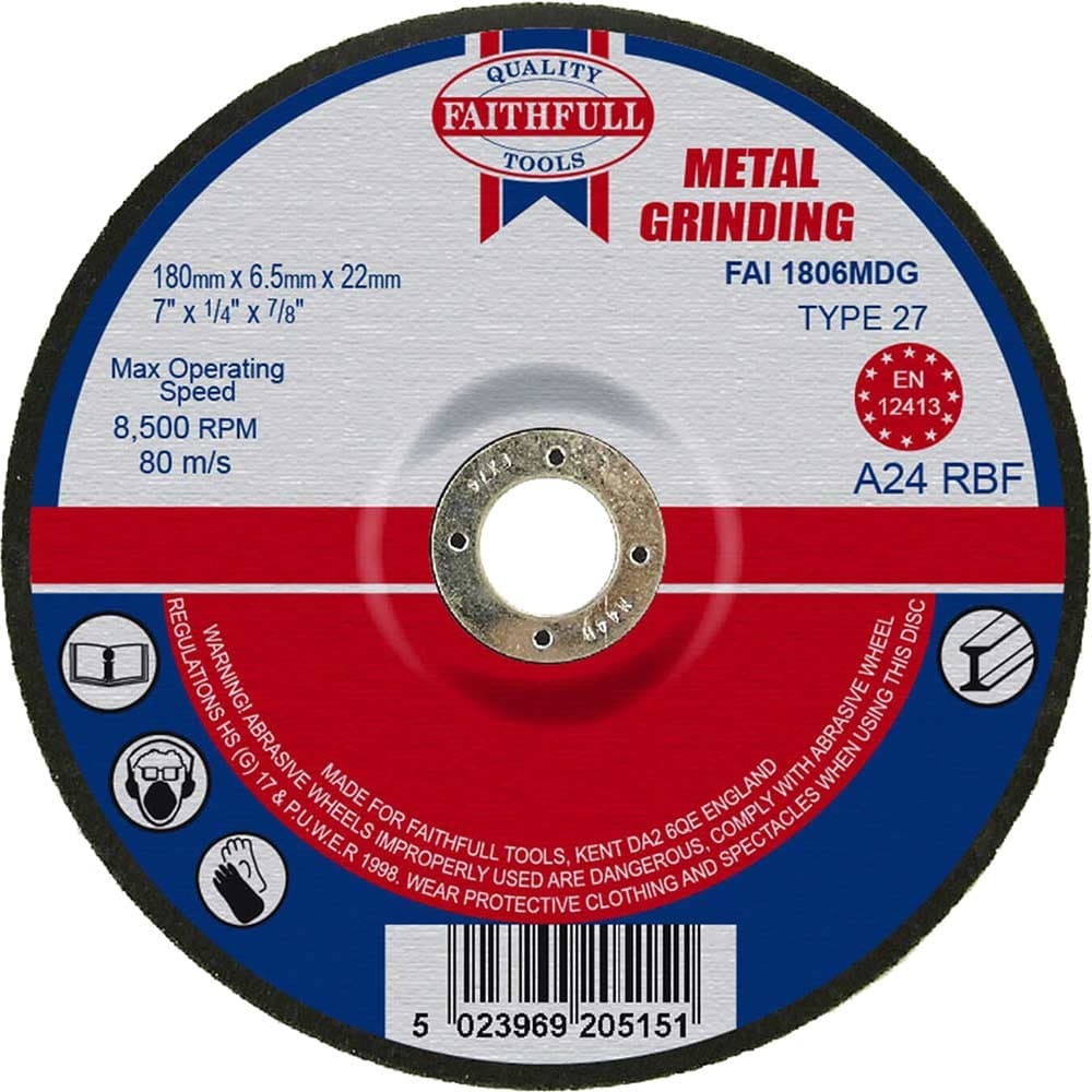 Faithfull Depressed Centre Metal Grinding Disc 180mm 6.5mm 22mm