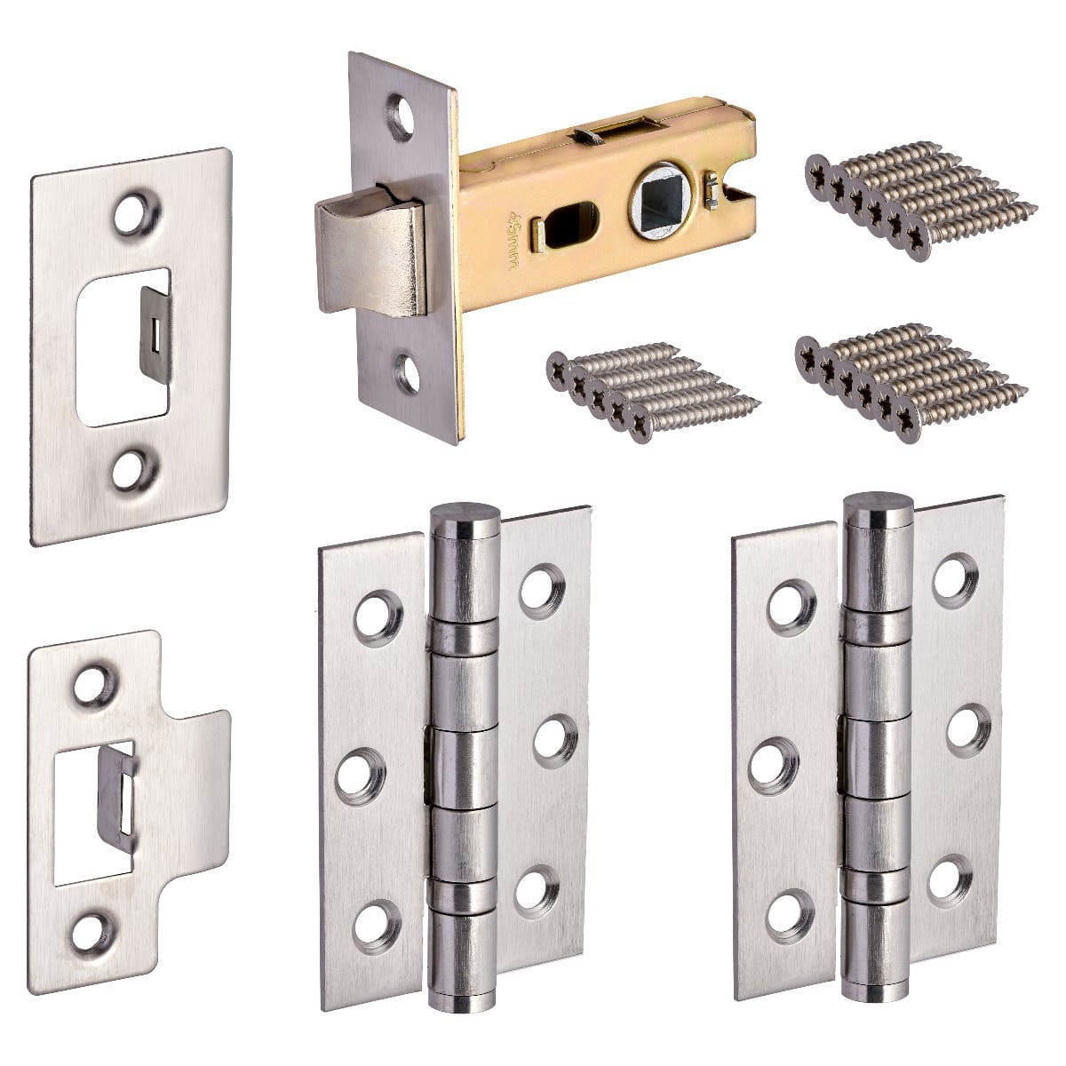 Door Tubular Latch / Catch & Fixings Set - Satin Nickel - 75mm - Hardware Solutions