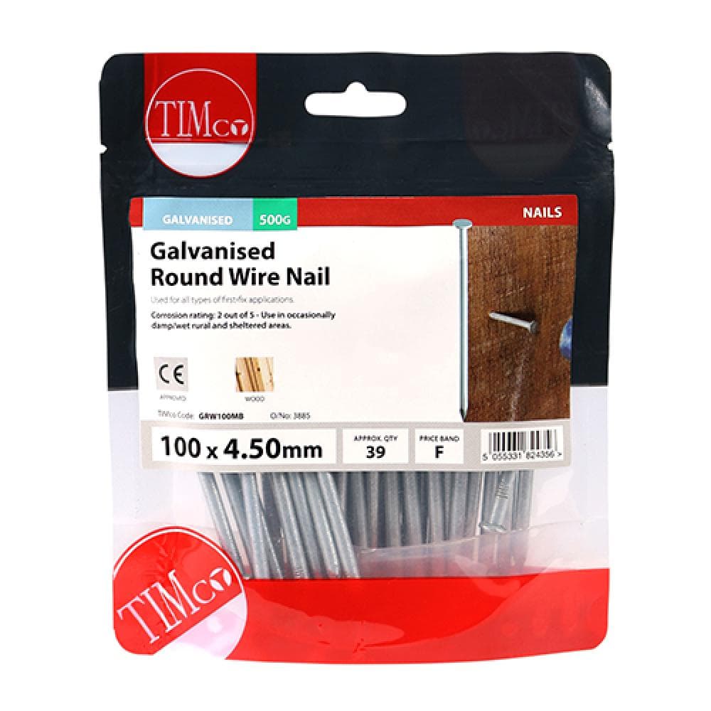 Timco GRW100MB Round Wire Nails - Galvanised 100 X 4.50