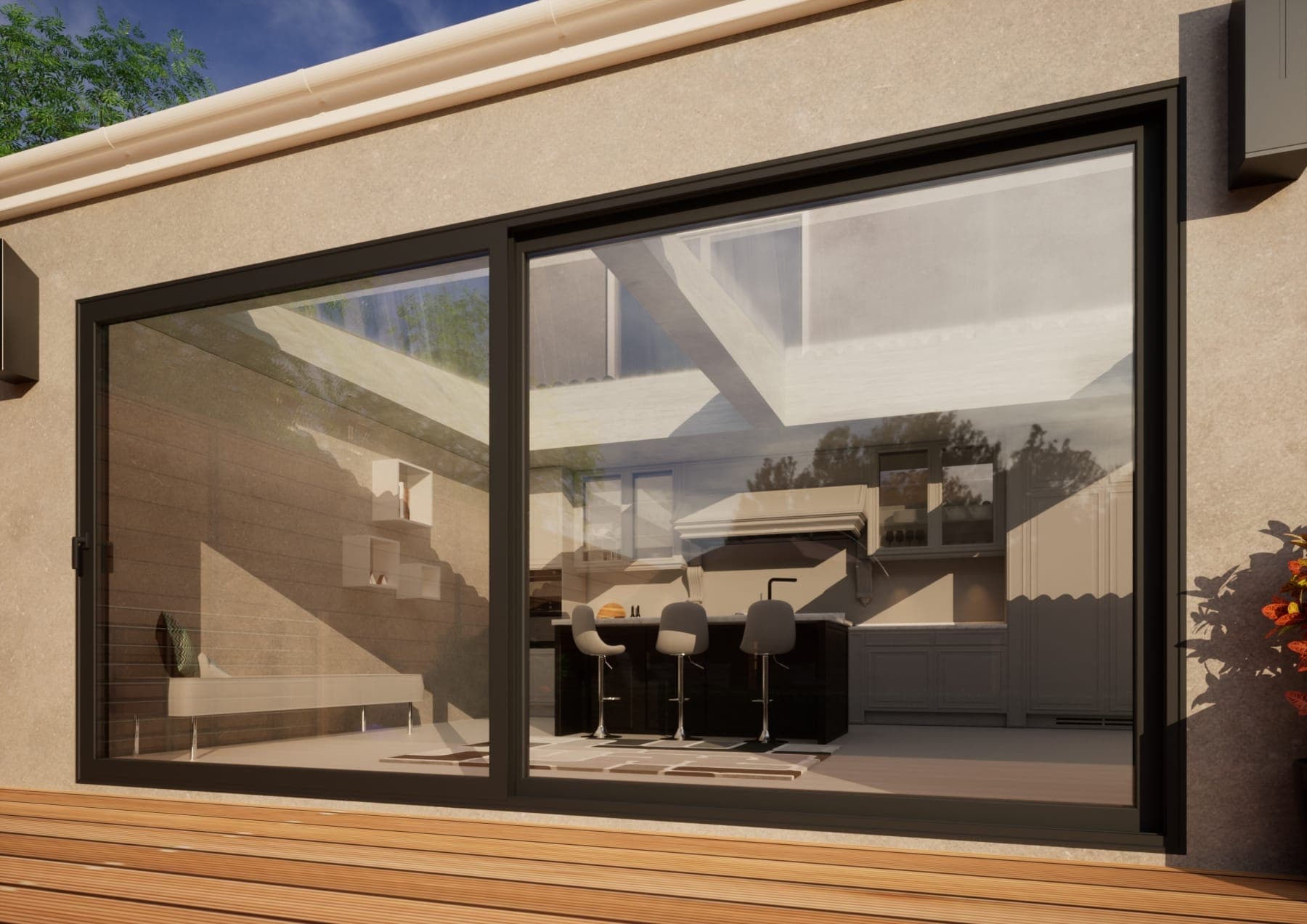 Aluminium Sliding Door - 4200mm Grey - Left Hand Slide & Right Hand Fixed