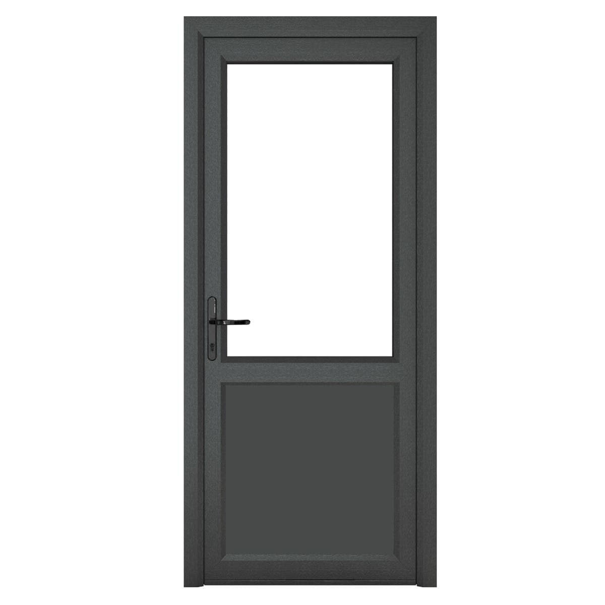 uPVC Anthracite Grey Ex/White Int - Single External Door - Half Glass - Clear - Triple Glazed - Right Hand Open - 840mm x 2090mm