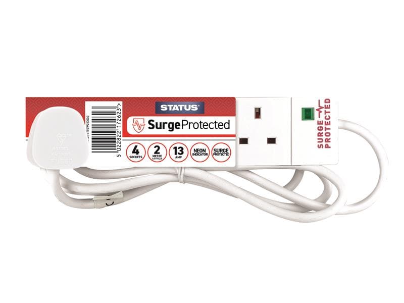 Status® S4W2MSPS9 Surge Protected Extension Lead 240V 4-Gang 13A White 2M