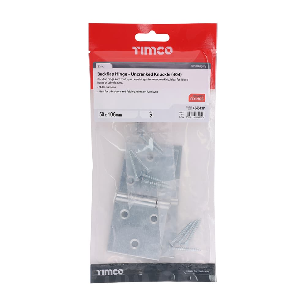 Timco Backflap Hinge - Uncranked Knuckle (404) - Zinc TIMpac 1 434843P