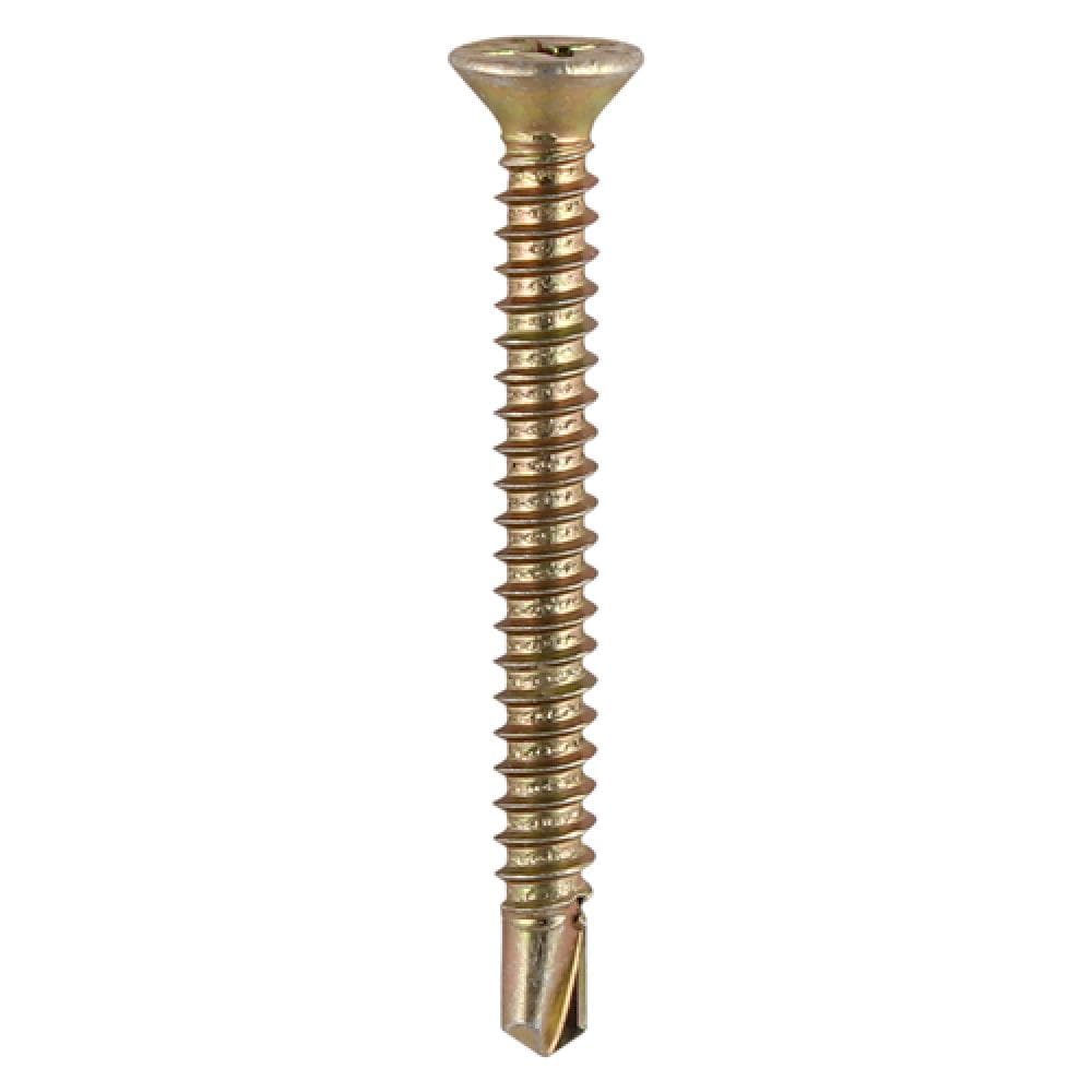 Timco 120Y Window Fabrication Screws - Countersunk With Ribs - Ph - Self-Tapping - Self-Drilling Point - Yellow 3.9 X 13